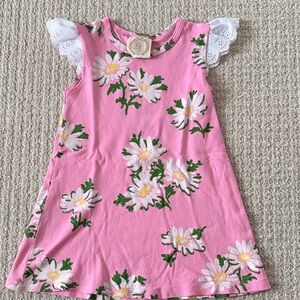 The Beaufort Bonnet Company Pink Floral Dress with Lace Sleeves